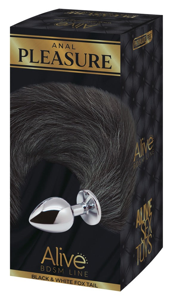 ALIVE Black & White Fox Tail Anal Butt Plug