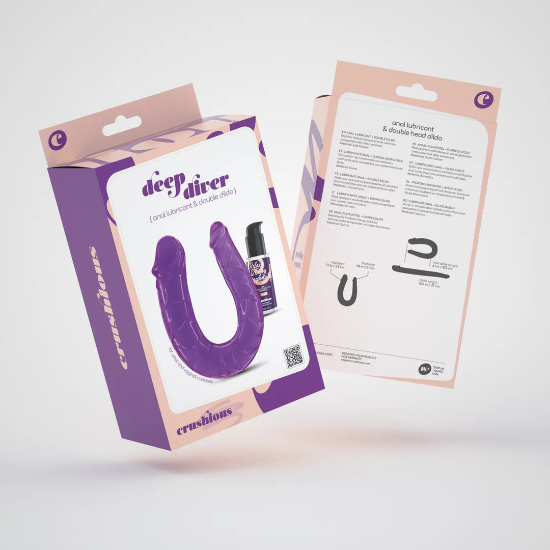 Deep Diver Double Dildo with Anal Lubricant - Purple
