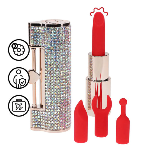 Diamond Lipstick Vibrator with 4 Attachments - Iridescent