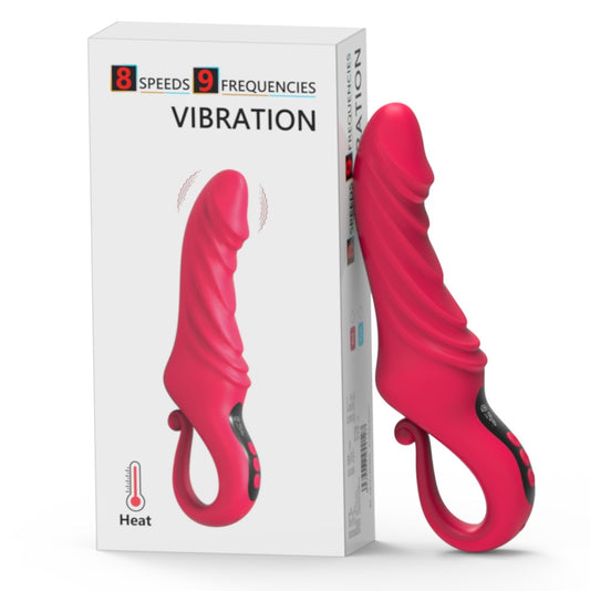 Heating & Vibration Silicone Dildo – 23cm – Red