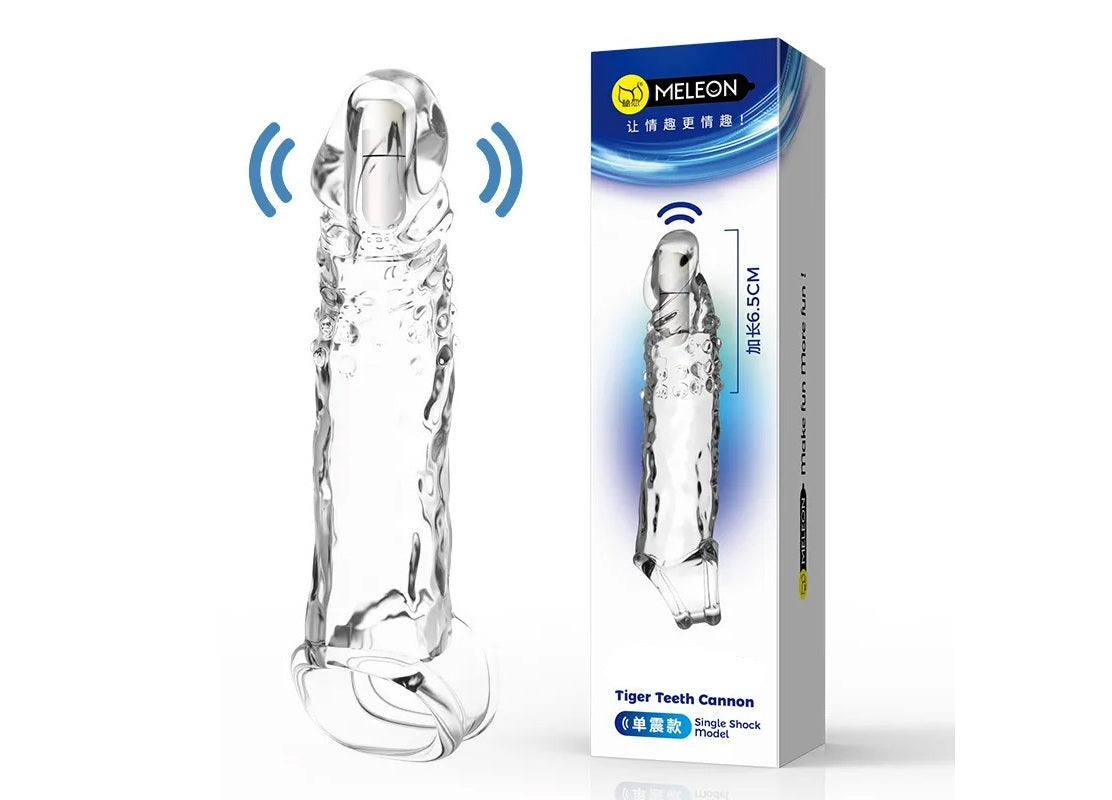 Tiger Teeth Vibrating Cock Sleeve – 18.5cm – Textured – USB Rechargeable